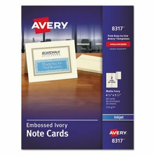 Avery Dennison Avery, Embossed Note Cards, Inkjet, 4 1/4 X 5 1/2, Matte Ivory, 60/pk W/envelopes 8317